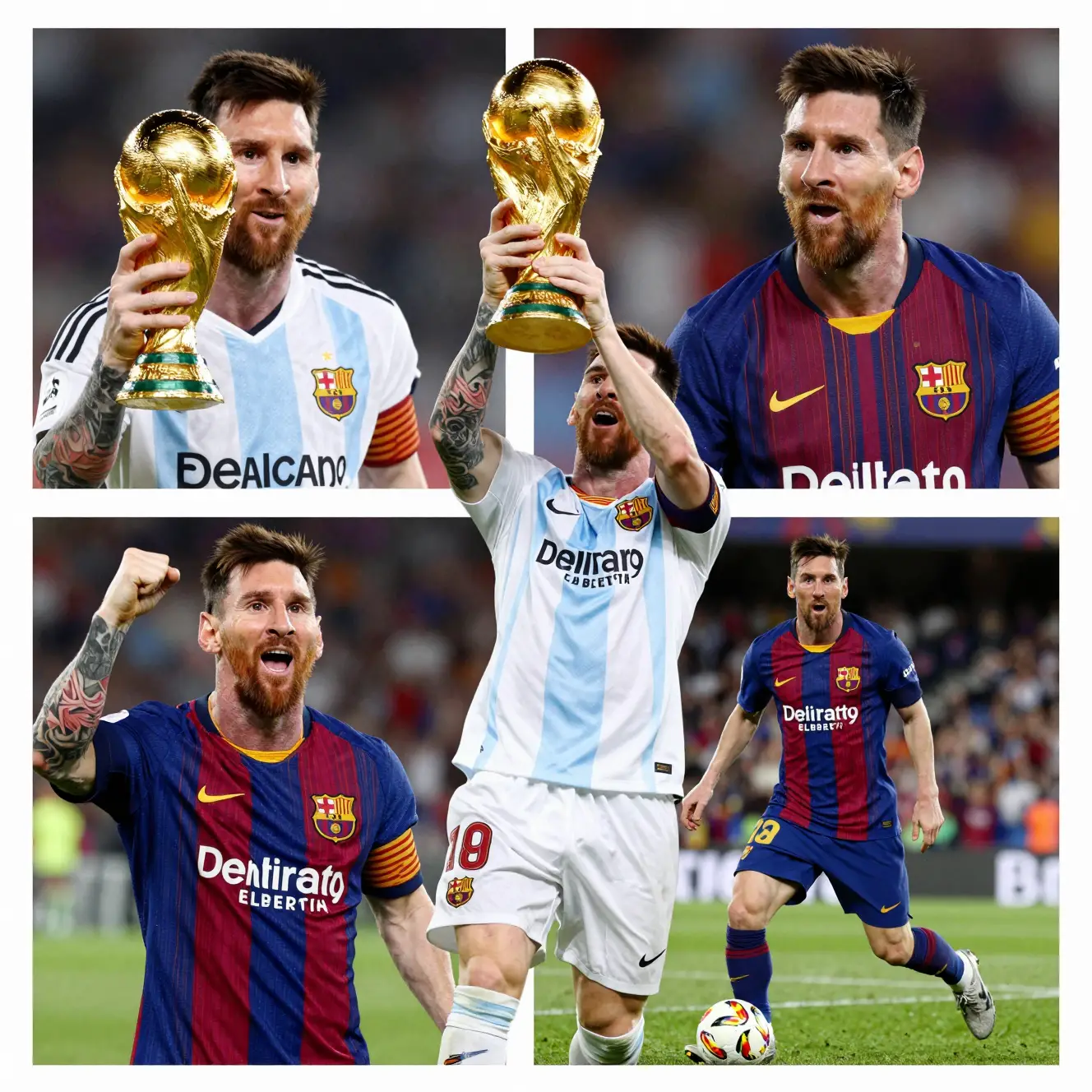 Soccer champion lifting the world cup trophy in celebration