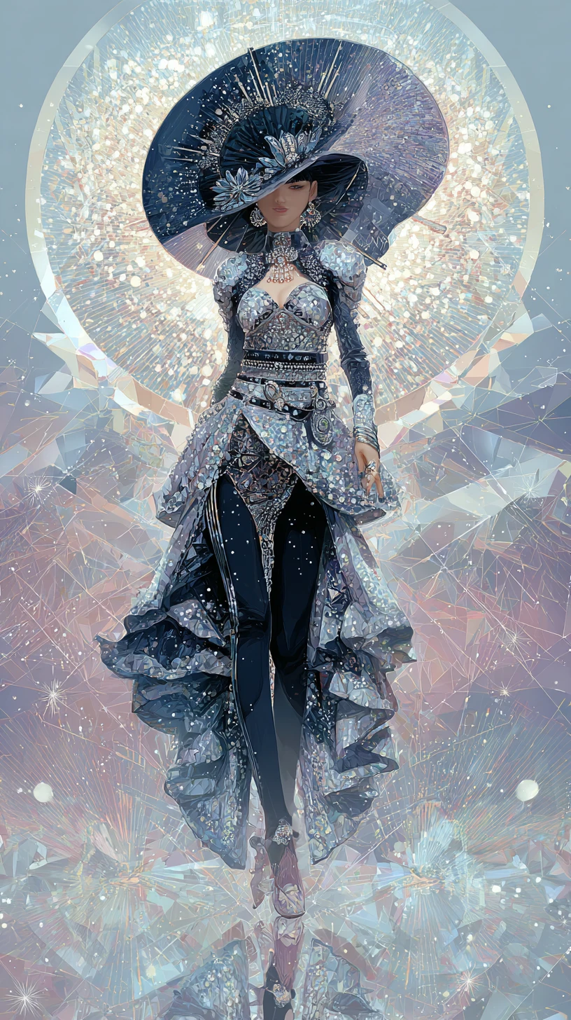 Mystische Hexe mit himmlischem Hut im leuchtenden Anime-Stil