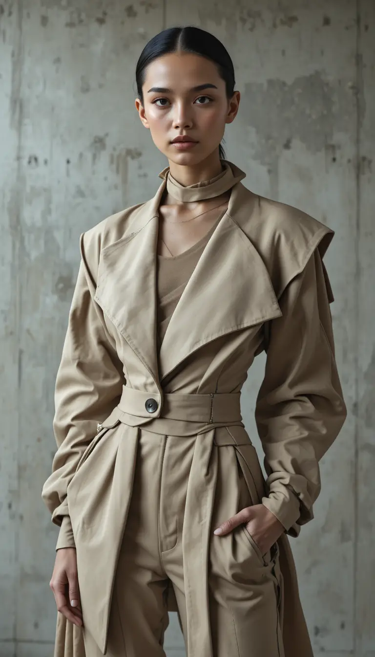 Mannequin de mode avant‑gardiste en portrait de studio minimaliste