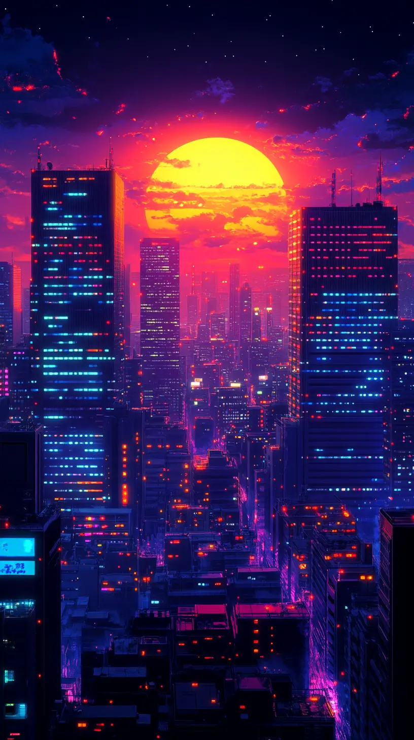 Frühlingssonnenuntergang über einer ruhigen japanischen Landschaft in sanften Tönen