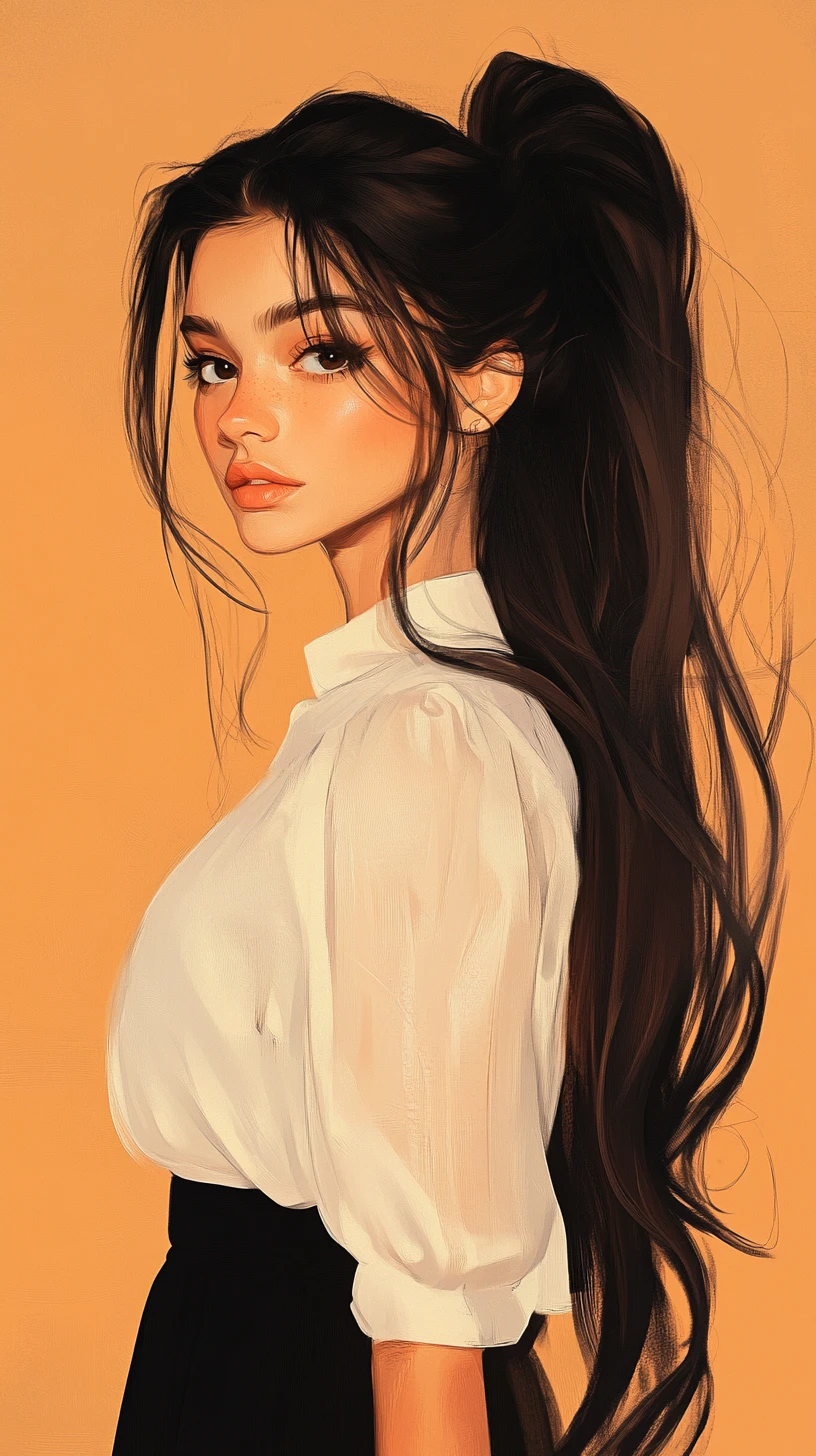 Ilustração de mulher estilosa de blusa branca e saia preta