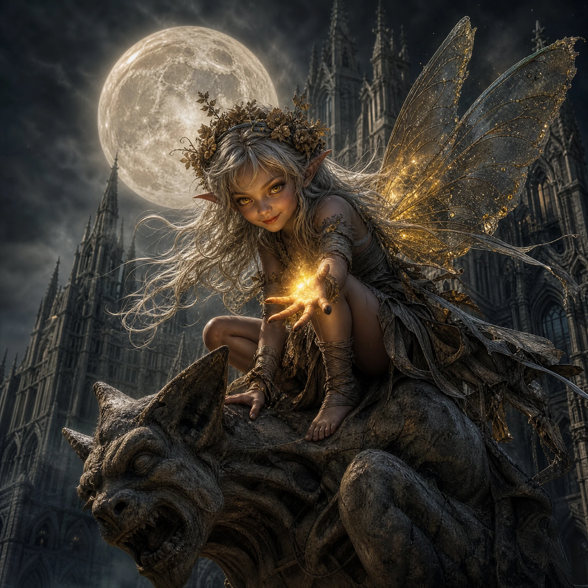 頑皮妖精在石像鬼上施展魔法