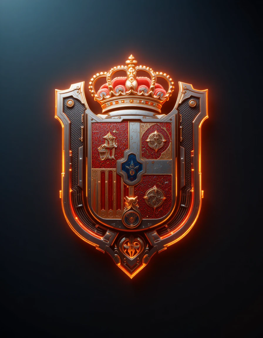 Blason futuriste du football espagnol avec lueurs rouges et dorées
