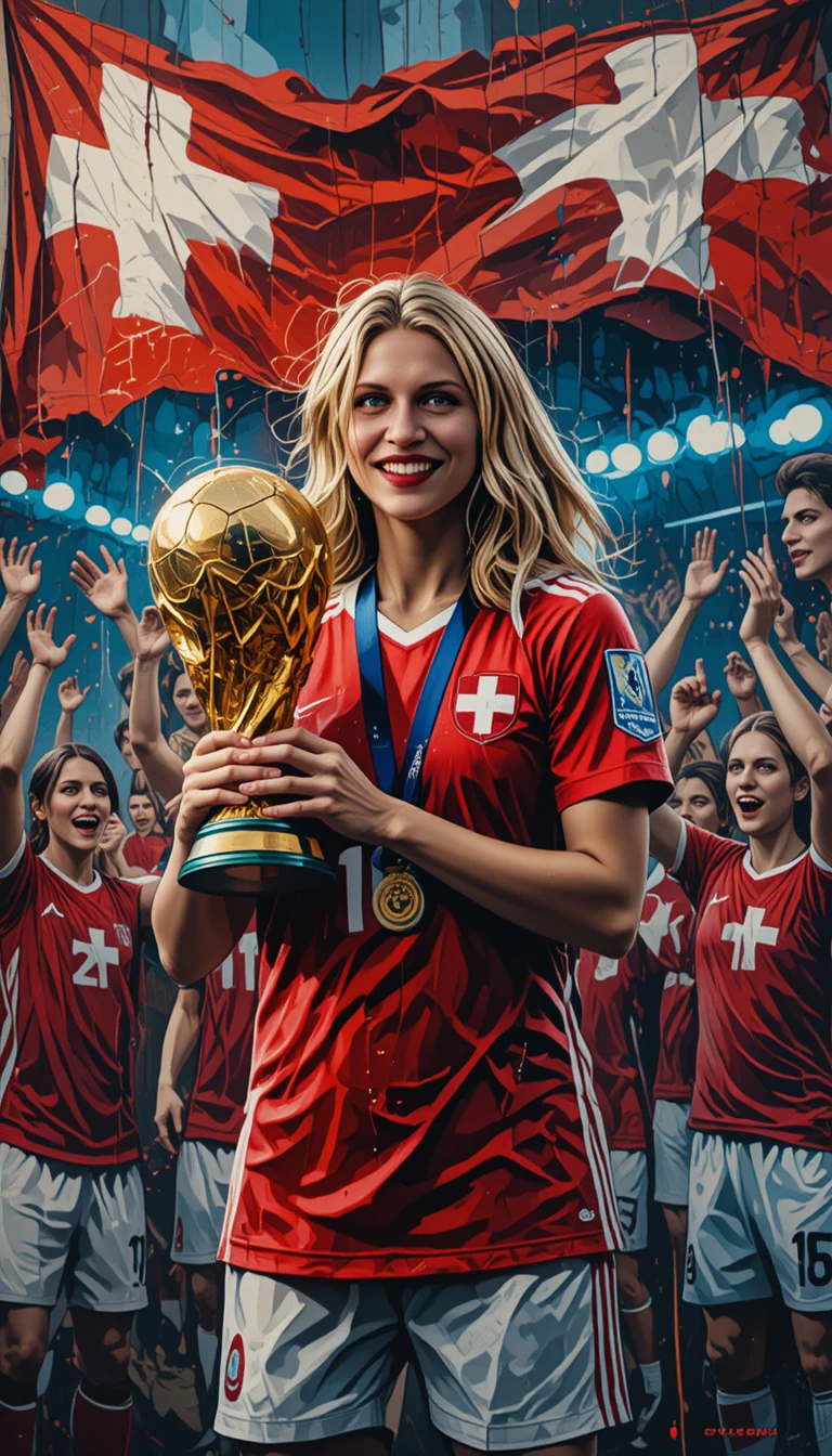 Footballeuse suisse brandissant le trophée de la Coupe du Monde