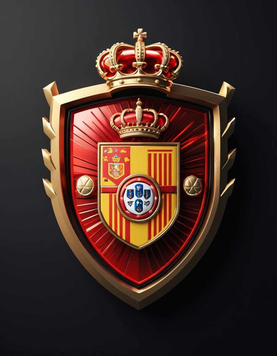 Escudo futurista del fútbol español con resplandor rojo y dorado