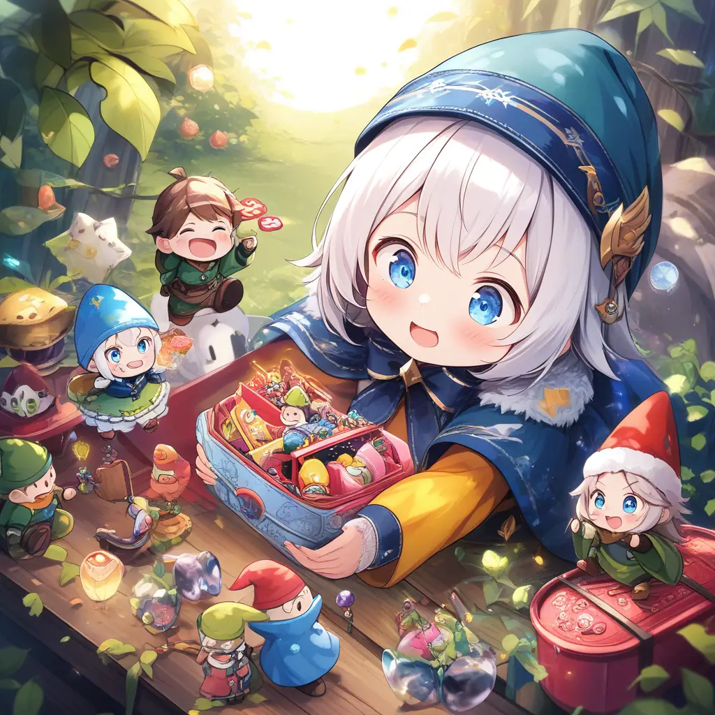 活潑白髮地精吟遊詩人與魔法玩具