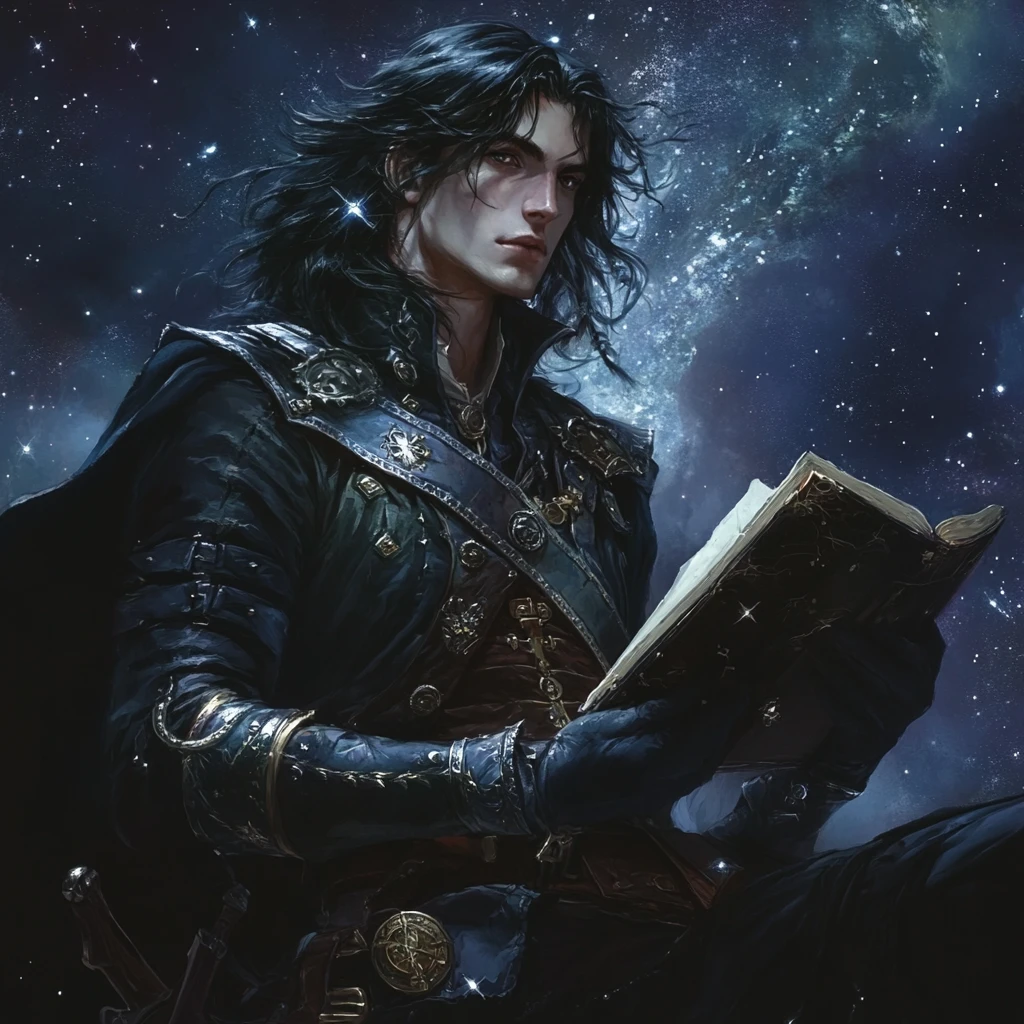 Astronoma fantasy sotto un profondo cielo notturno