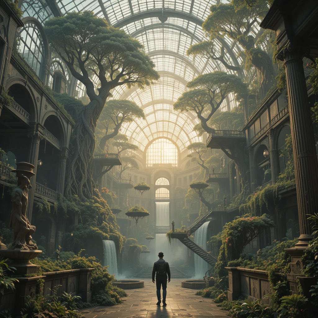 Estufa futurista surreal escondida em antiga cidade de mármore