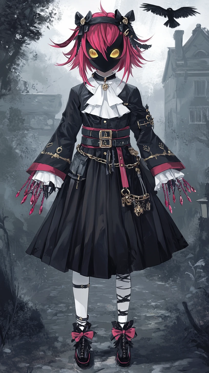 Ragazza fantasy mascherata in una scena anime oscura e onirica