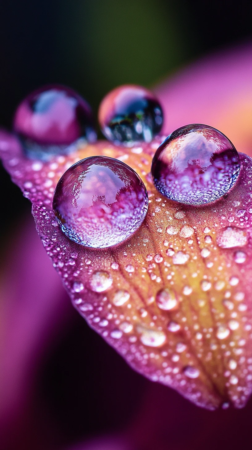 Gotas de cristal em pétalas aveludadas em macro