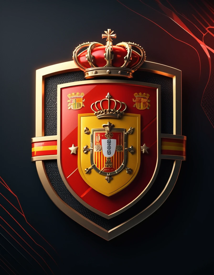 Logo con stemma futuristico rosso e oro per il calcio spagnolo