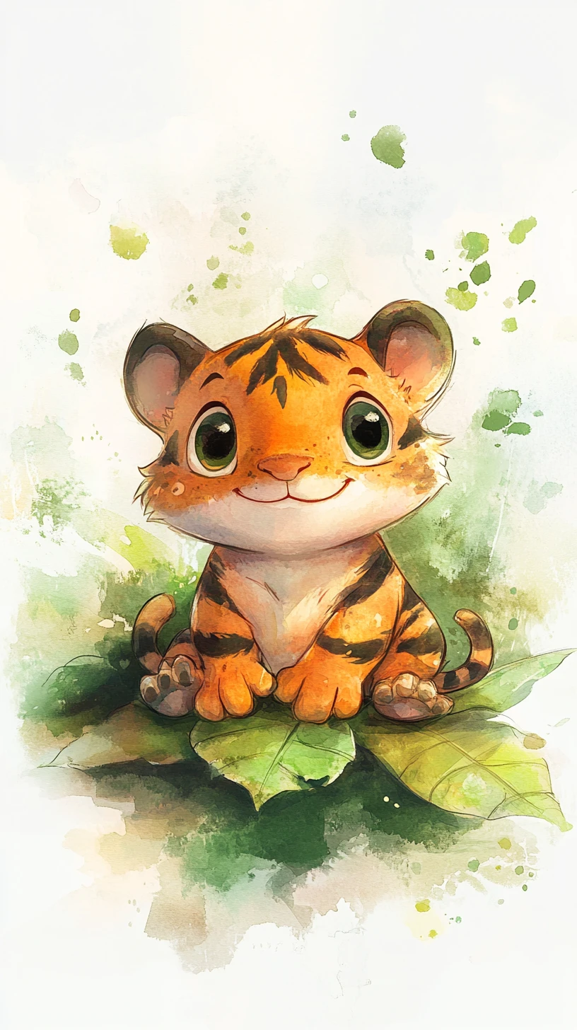 Filhote híbrido de tigre e sapo descansando quieto em uma folha verde