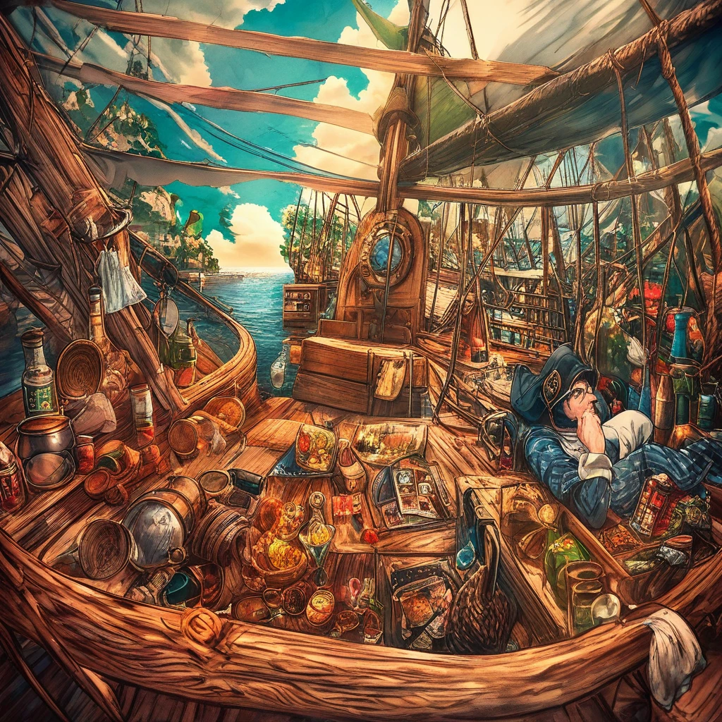 Petit enfant voguant sur un joyeux bateau pirate