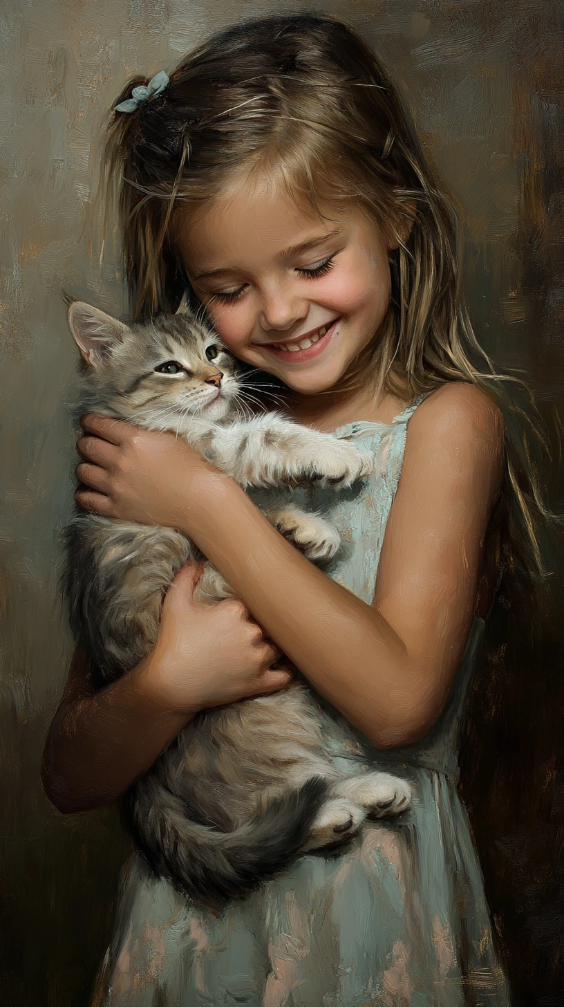 Jovem sorridente segurando uma pintura de retrato de gato