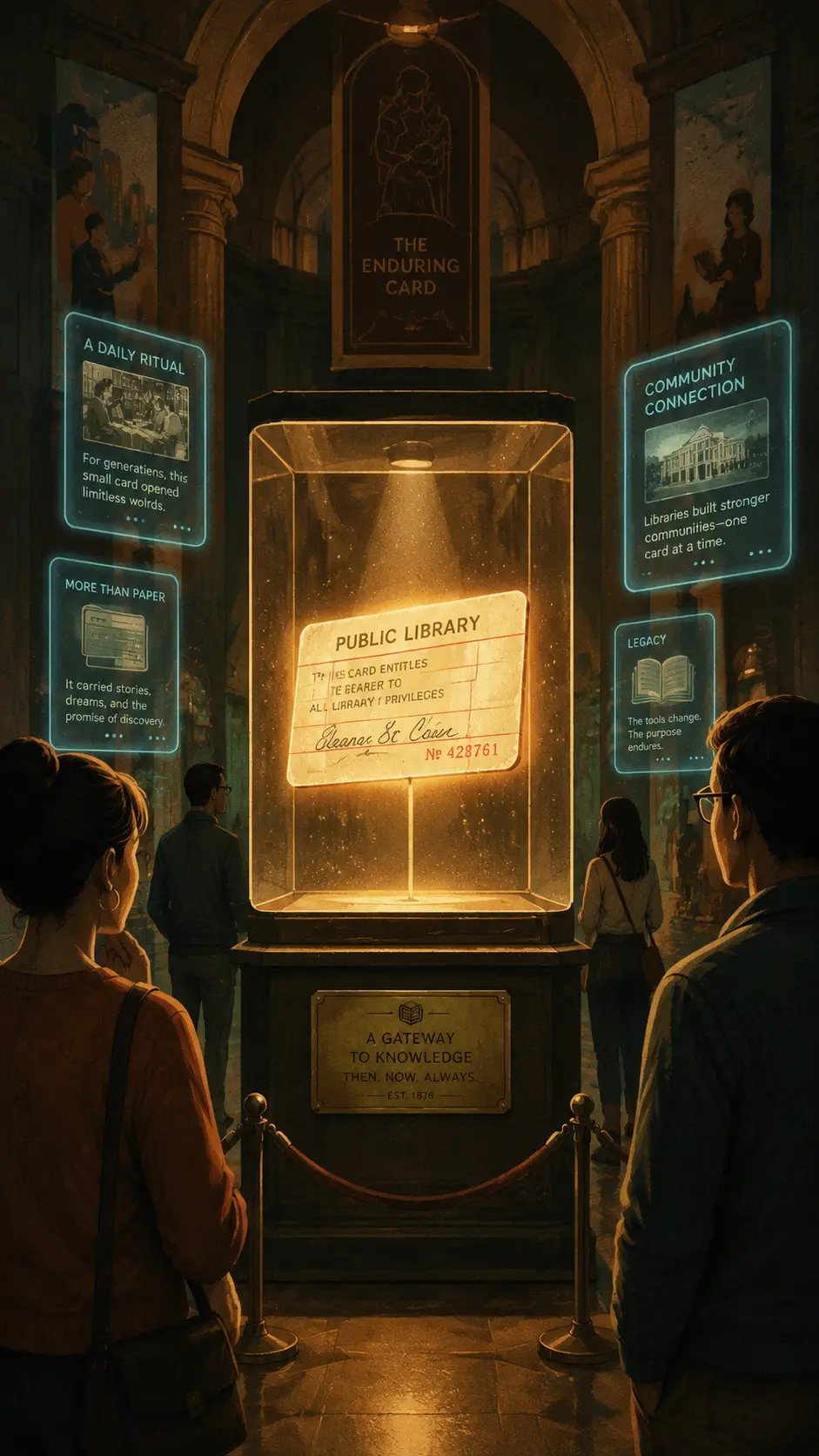 Glowing Library Card Displayed As Museum Artifact