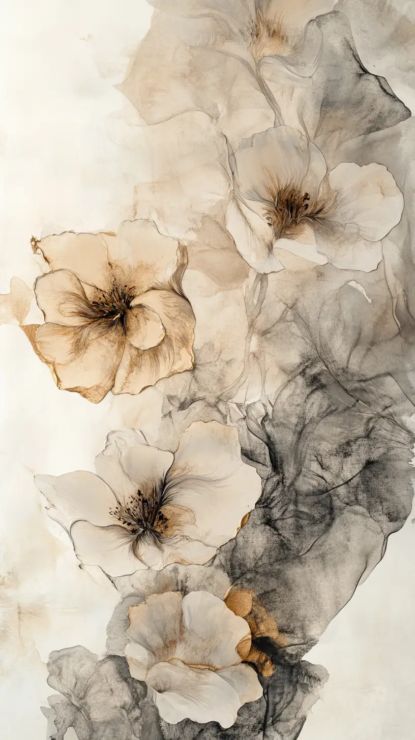 Formes botaniques abstraites en aquarelle avec visages cachés et superposés