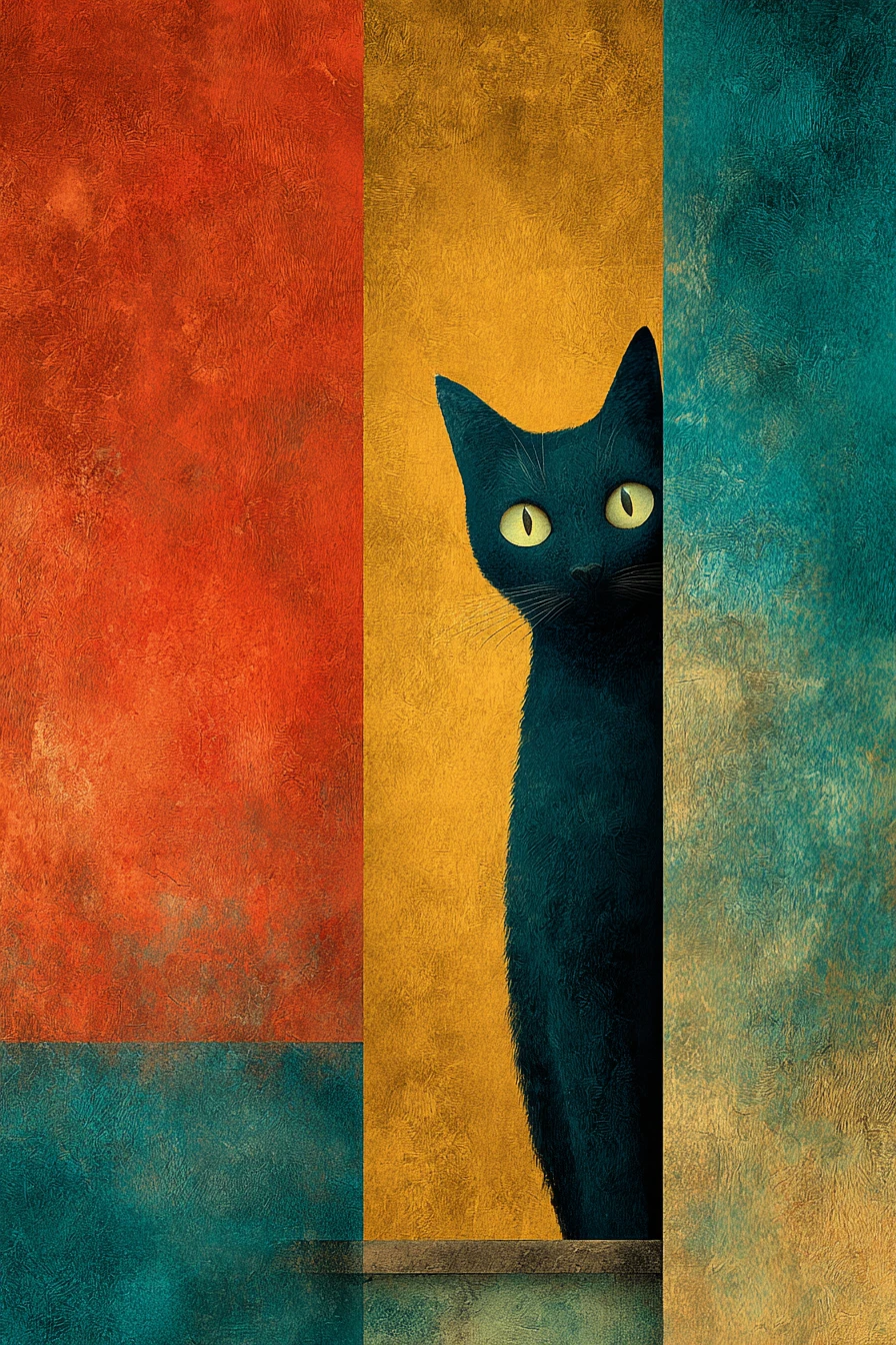 Surreale Katzenillustration im lebendigen Pop-Surrealismus-Stil