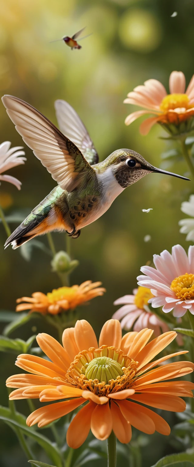 Close up bees moving calmly among garden flowers