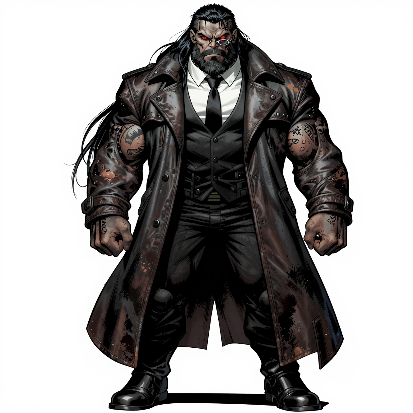 Gangster alien intense en costume et trench-coat en cuir