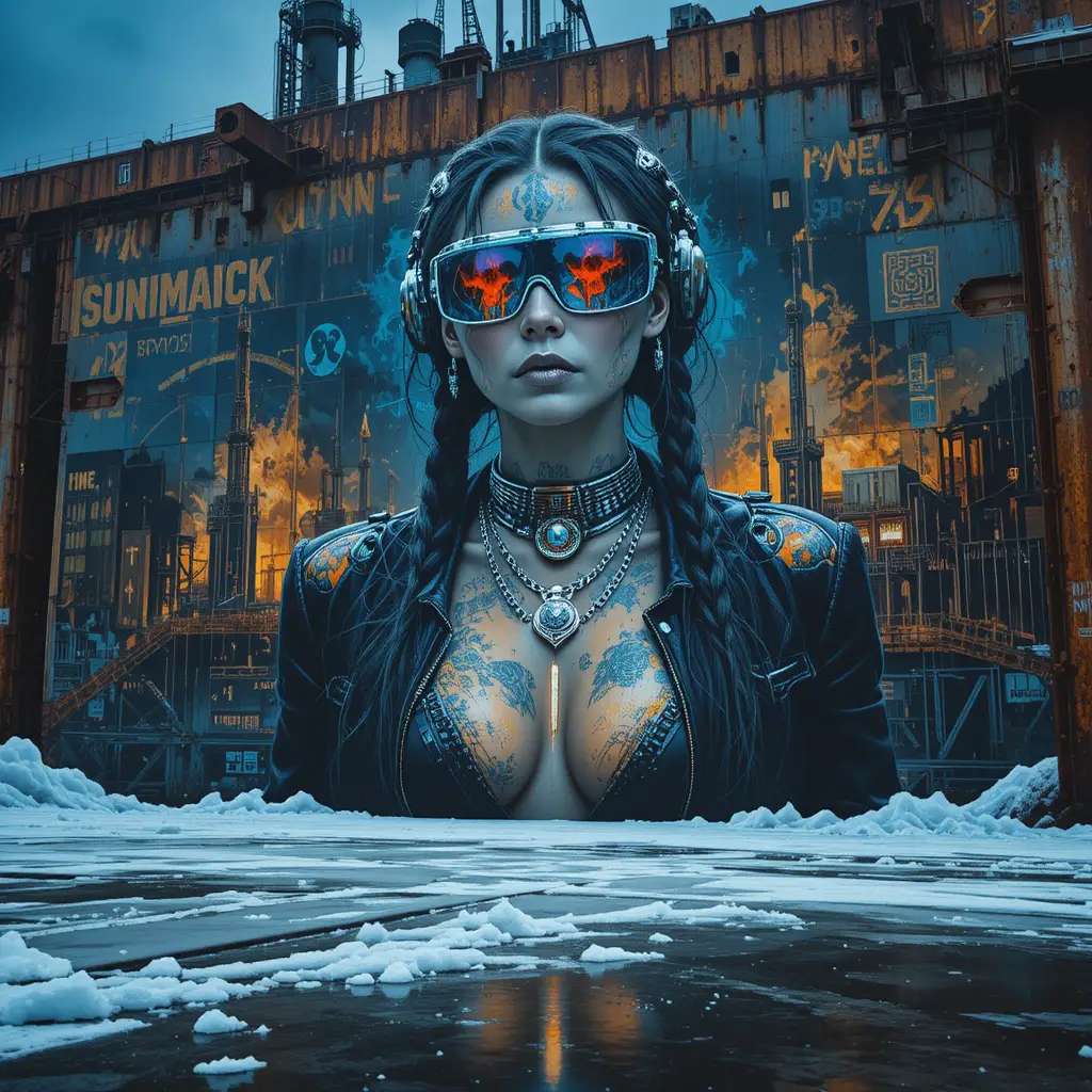 Atompunk-Femme-fatale-Wandbild am Rumpf eines arktischen Eisbrechers