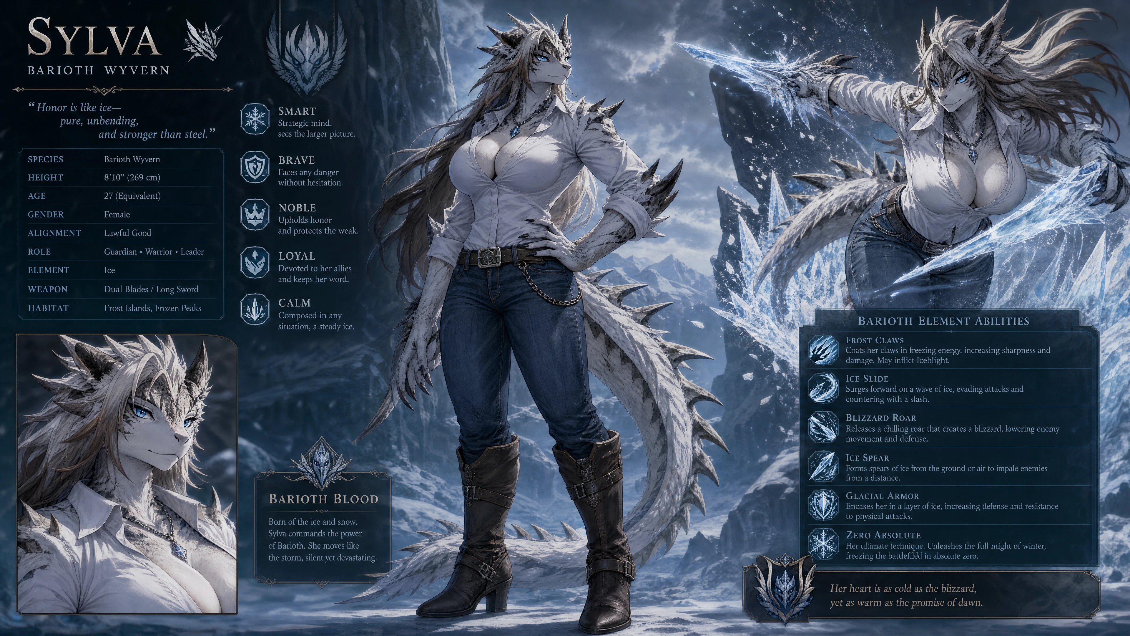 Alta e nobile donna fantasy con tratti da wyvern in abiti casual