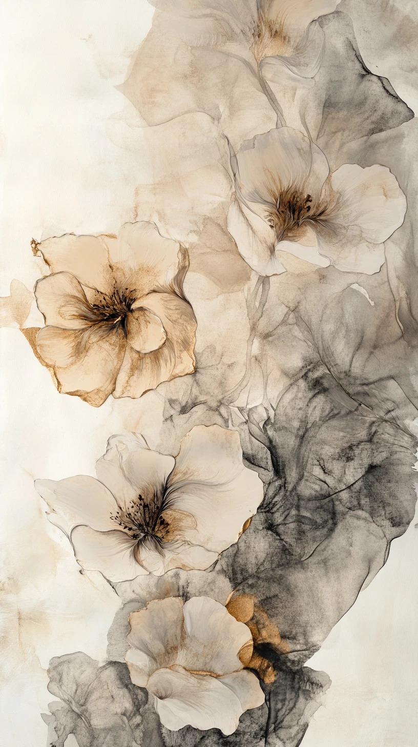 Formas botânicas abstratas em aquarela com rostos ocultos e sobrepostos