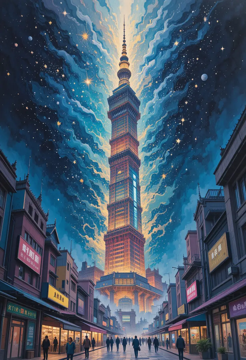 直衝粉彩宇宙夜空的台北摩天大樓