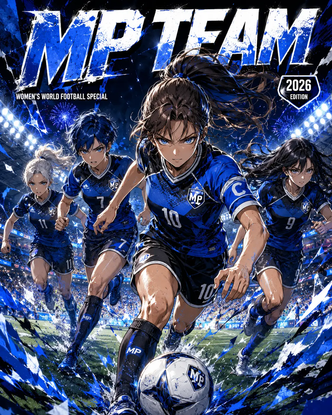 精英系動漫女子足球員在球場衝刺