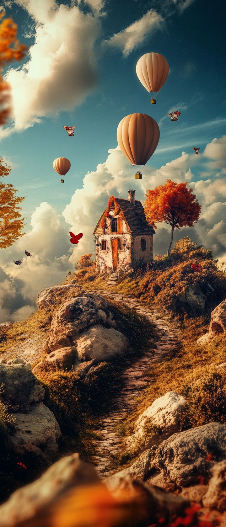 Surreal cheerful landscape with vibrant artistic colors