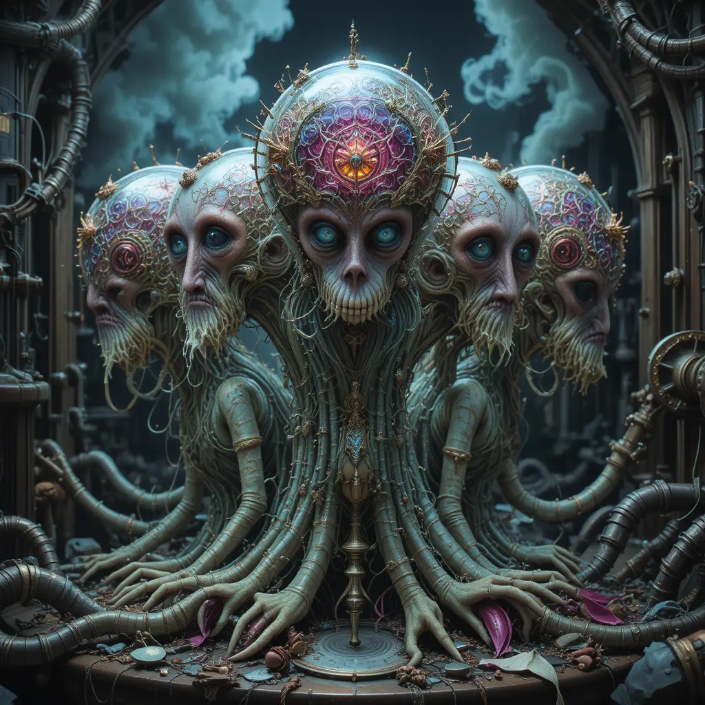 Surreal photorealistic banshee fungus creatures in a dreamscape