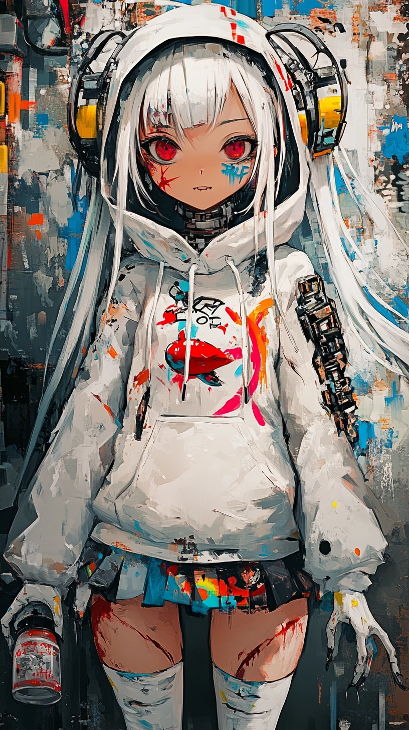超現實工業沙漠中的鋼鐵機械與動漫少女