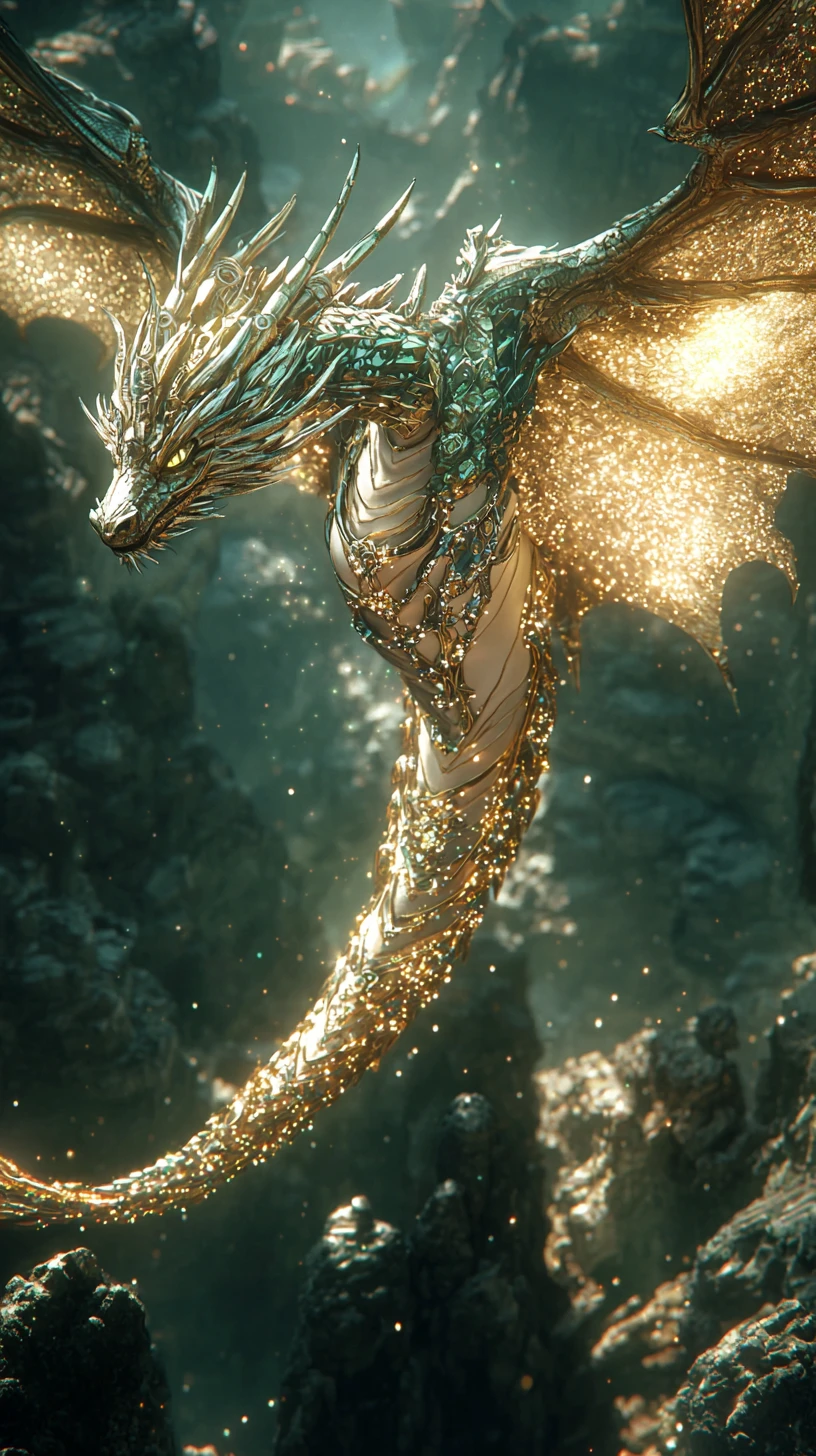Dragon Volant au-dessus d’une Ville Fantasy Cyberpunk en Style Anime