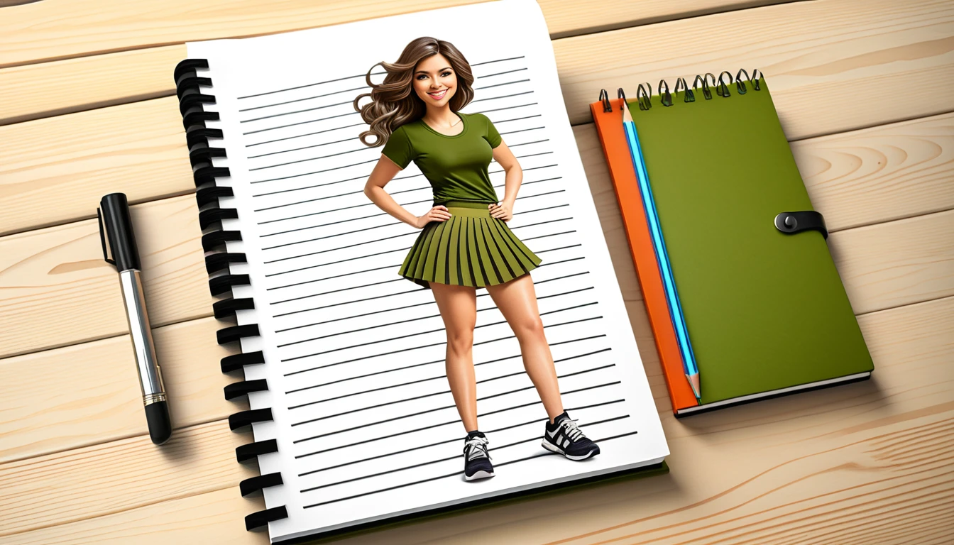Mujer saliendo de un cuaderno en una ilusión 3D
