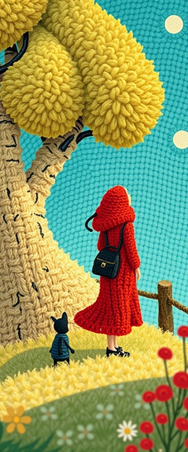 Illustrazione realistica al neon di persone gentili in un paesaggio in miniatura
