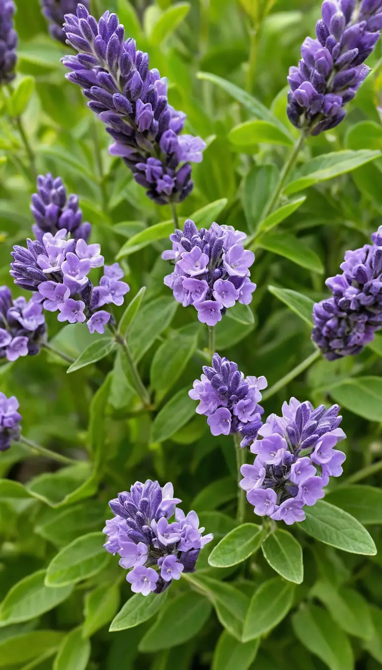 Cachos de flores roxo-lavanda brilhando na luz morna do sol