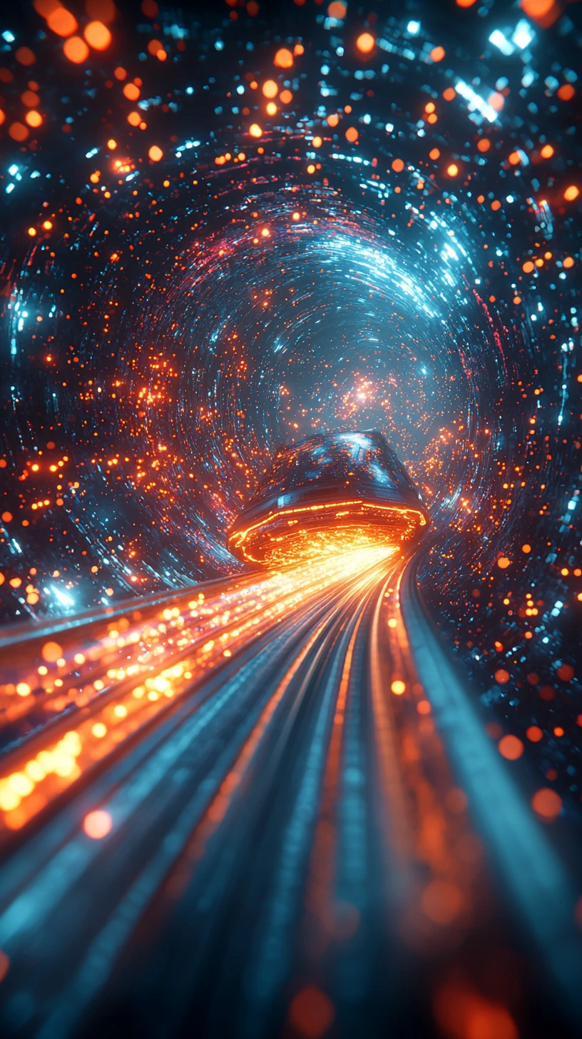 Surreales Raumschiff, das Dimensionen in abstraktem Kosmos durchquert