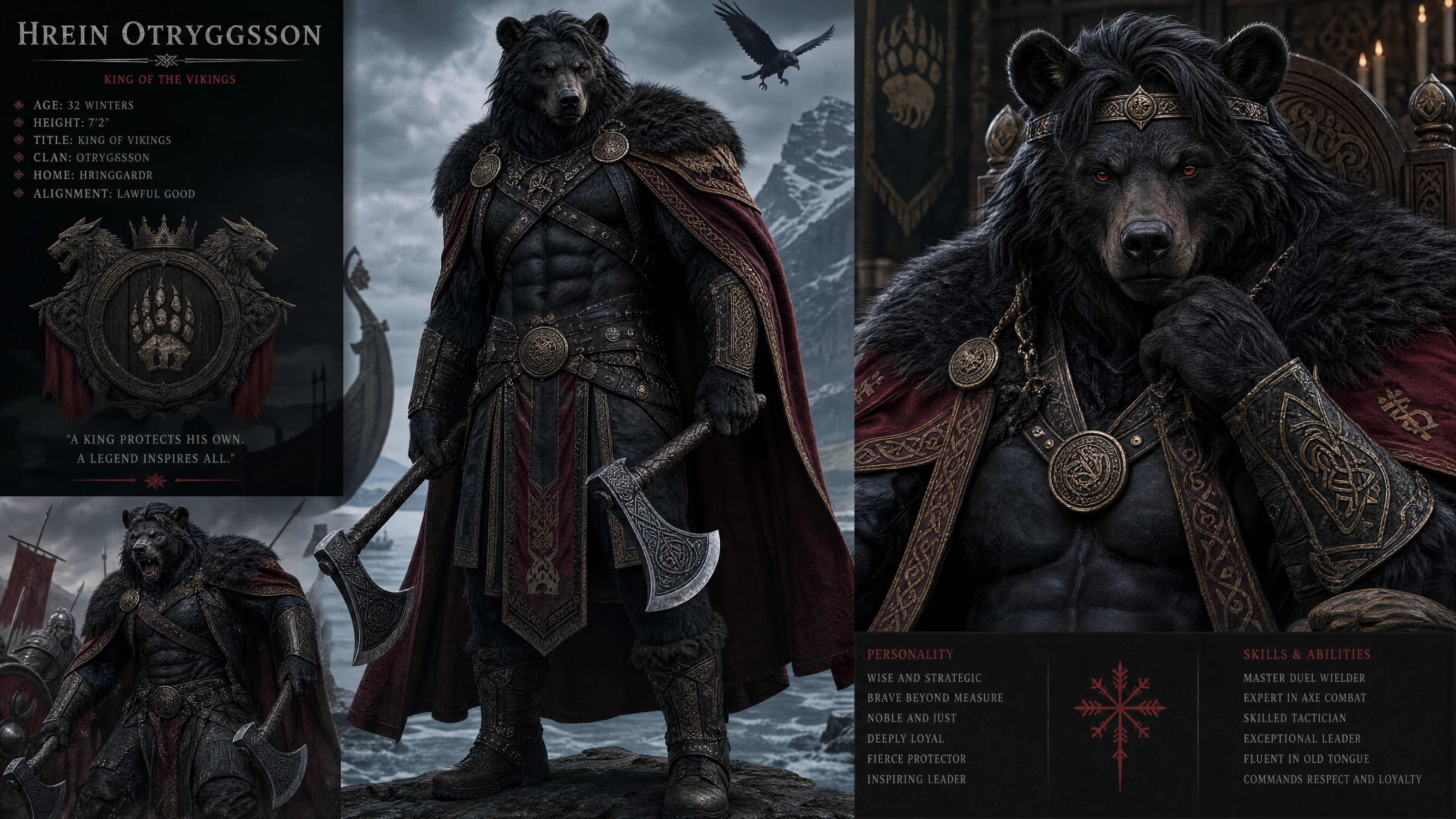 Re orso norreno antropomorfo in armatura vichinga reale