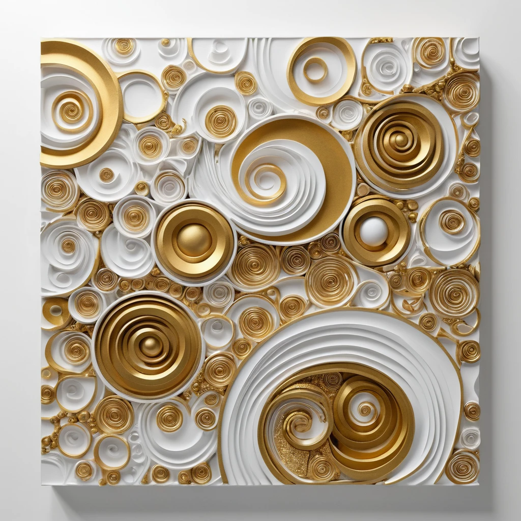 Desenho abstrato em branco e dourado com efeito 3D decorativo