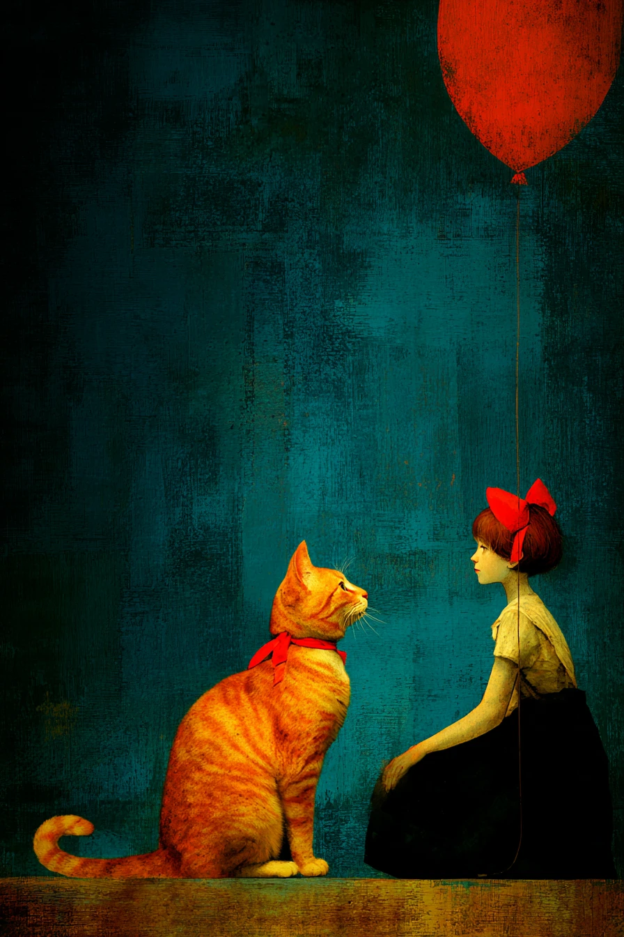 Playful cat in surreal colorful digital painting