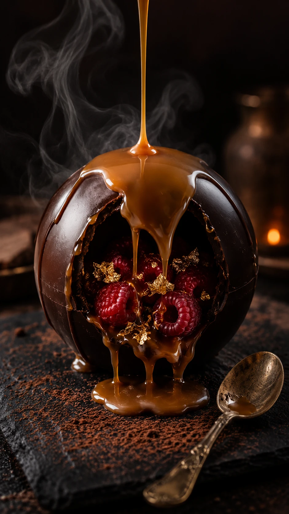 Sphère de Chocolat Fondue avec Coulis de Caramel
