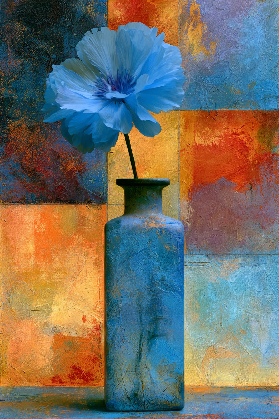 Delicada flor azul em uma pintura de fantasia surreal