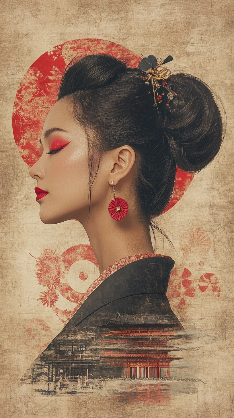 日本幻想中紅唇女子的靜謐側臉
