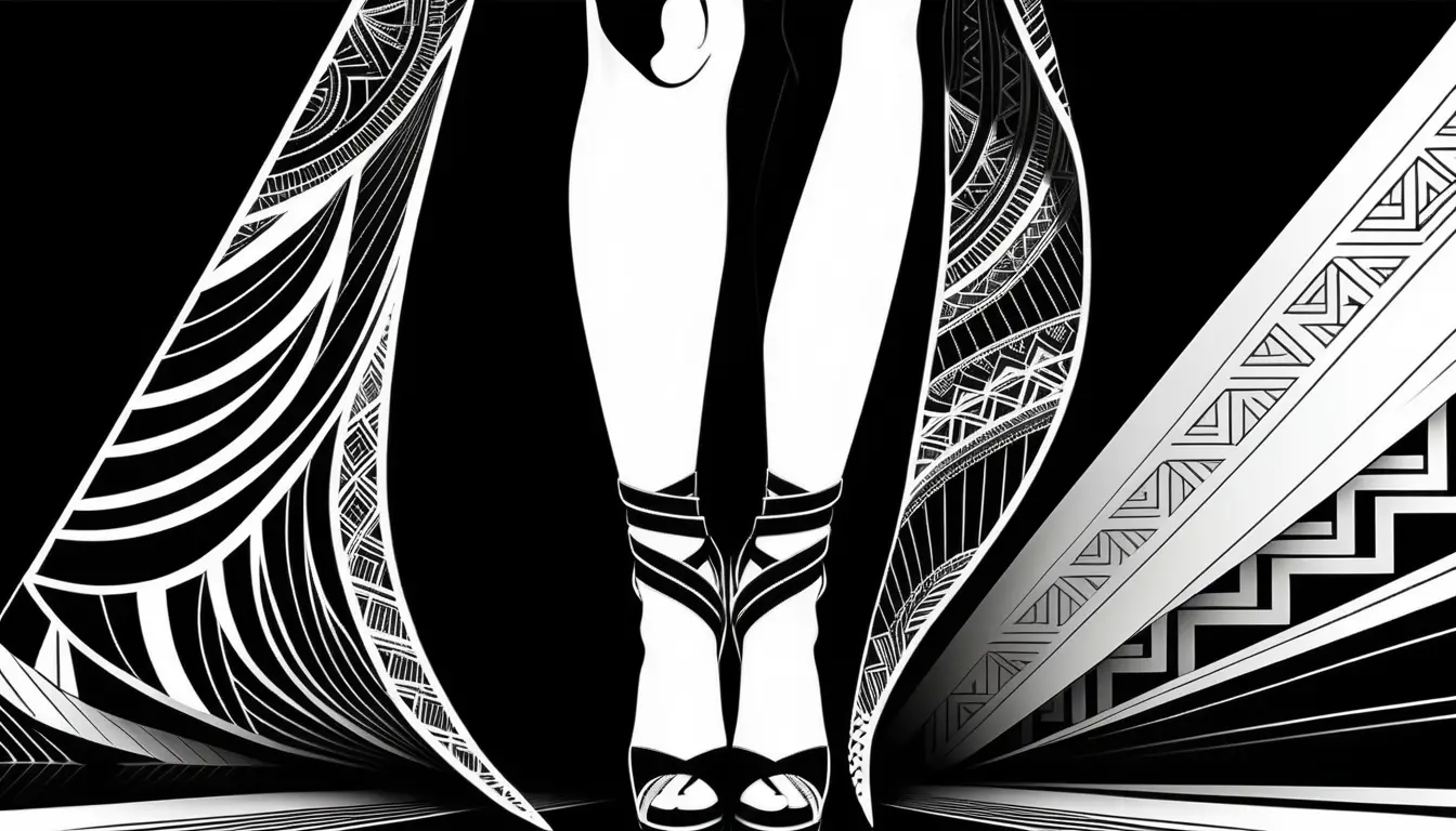 Ink fashion model on abstract geometric runway illustration