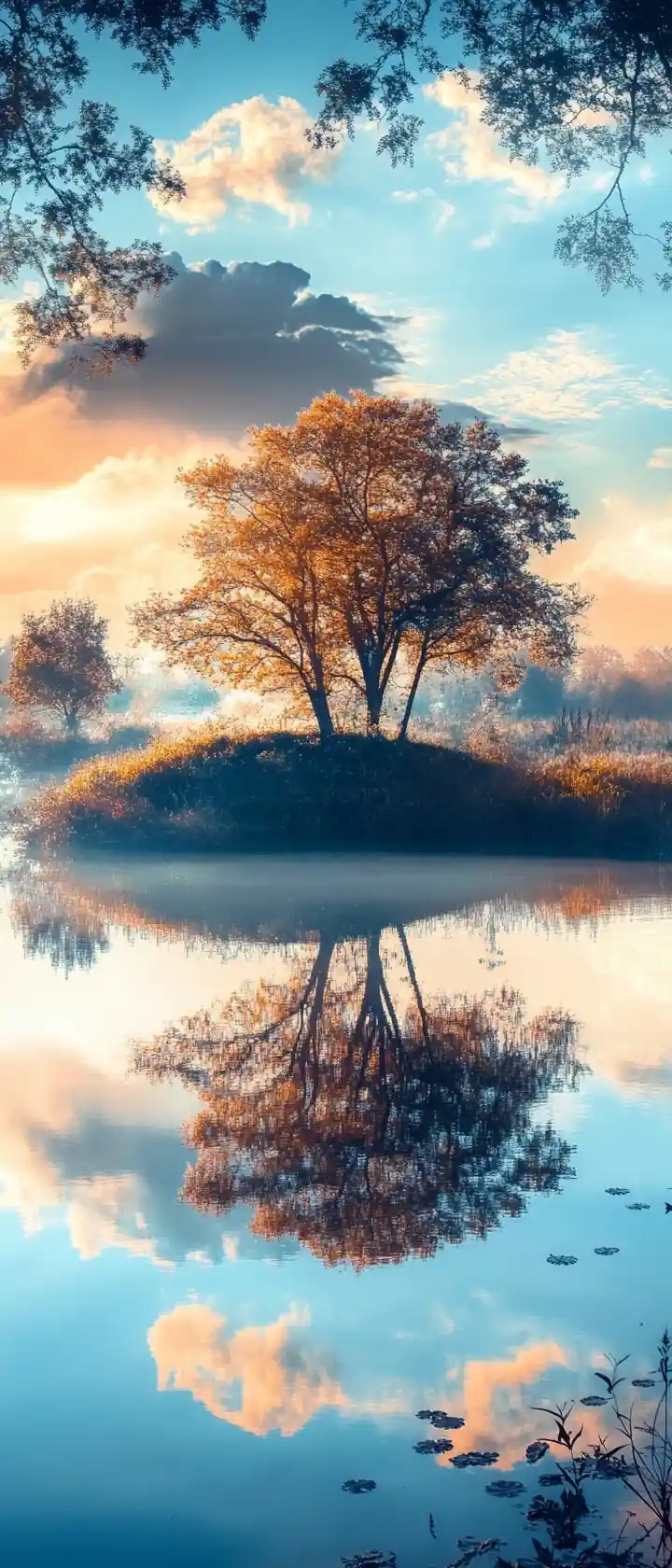 Cheerful surreal zen landscape with vibrant pastel colors