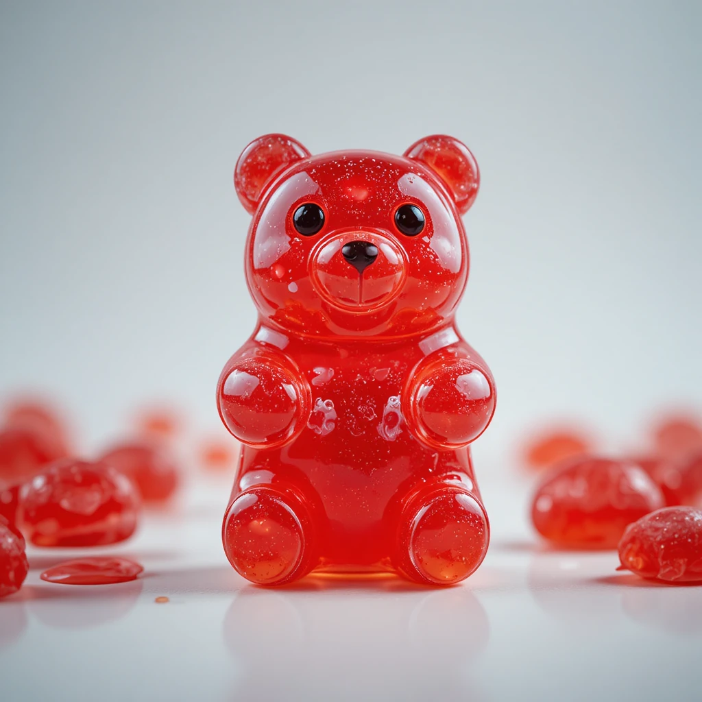Ourson en gélatine rouge tenant un petit jumeau en gelée