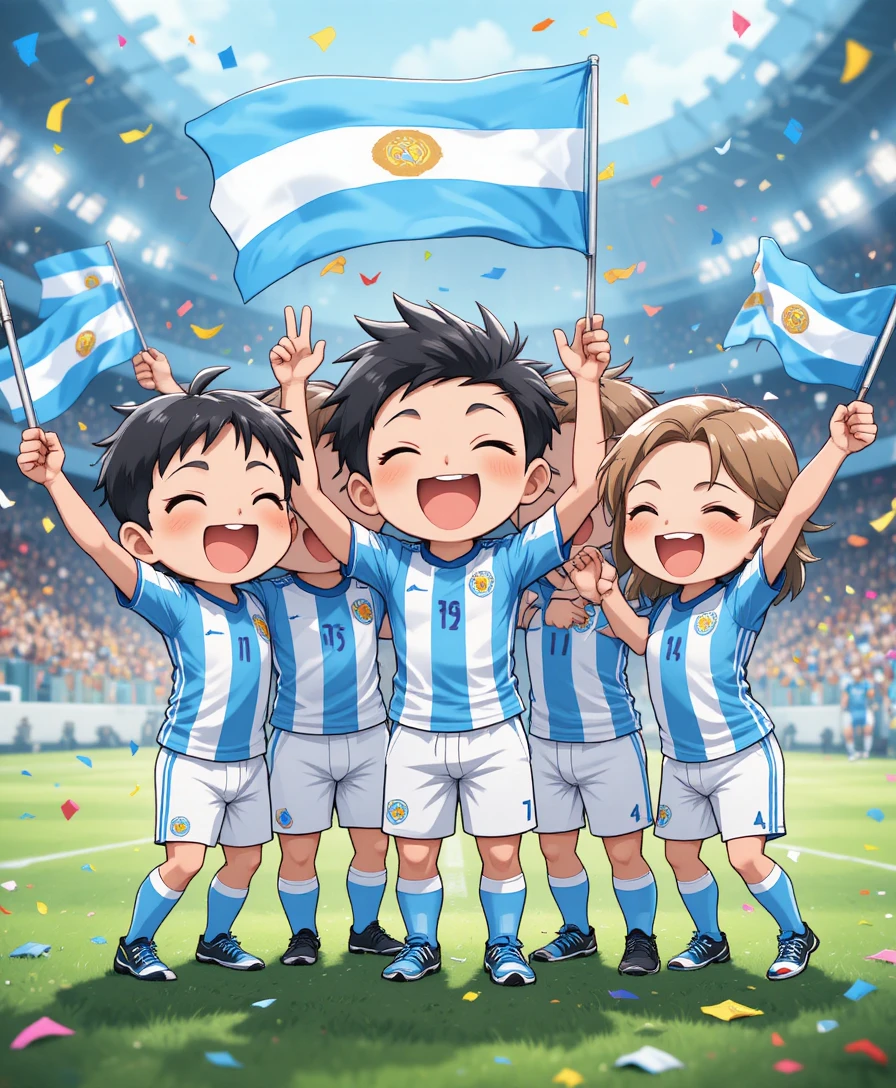 Niedliches Chibi-Argentinien-Fußballteam feiert gemeinsam