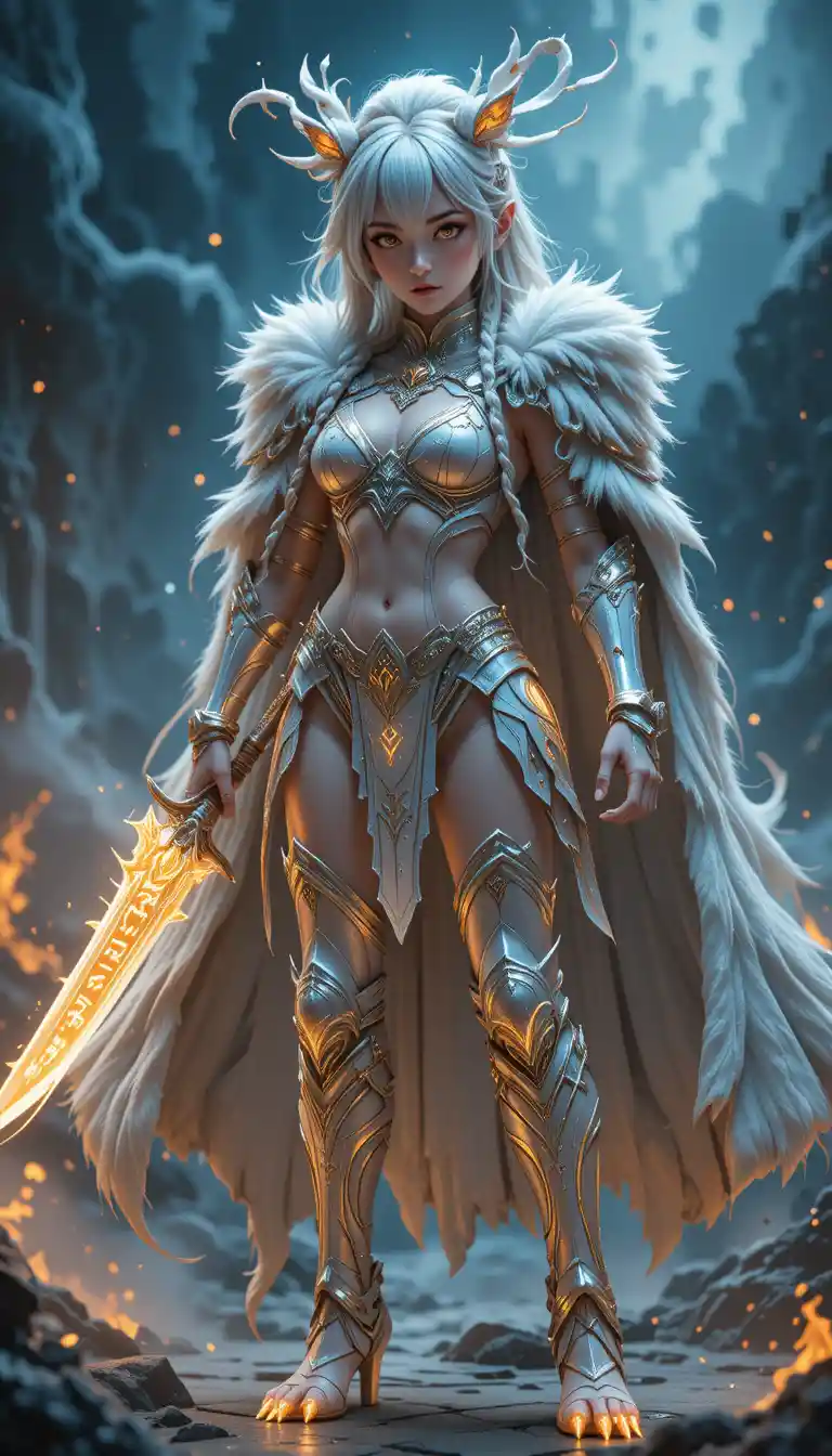 Semi chibi tiger claw warrior in glowing crystal armor