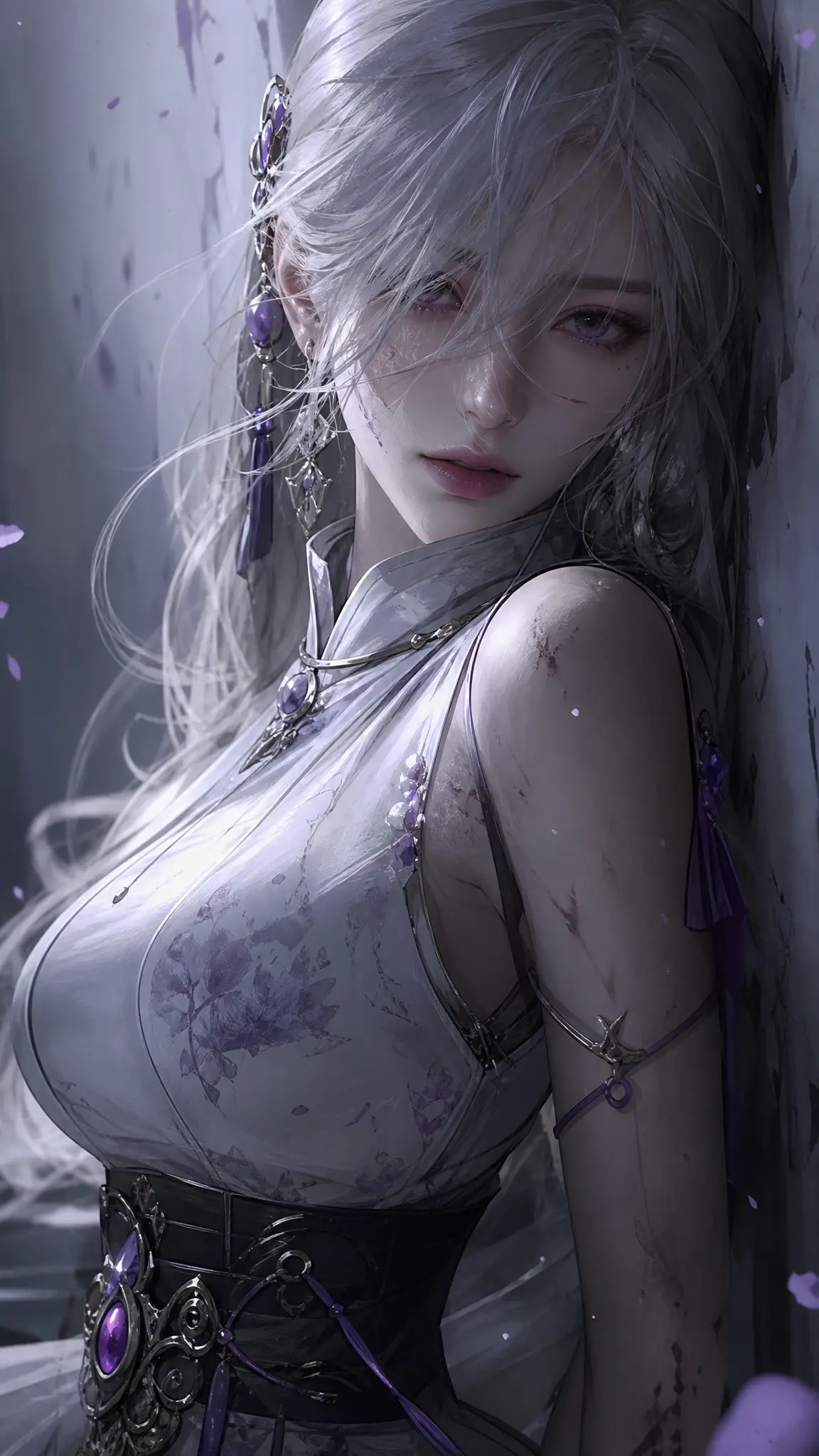 飄渺白髮紫瞳少女肖像