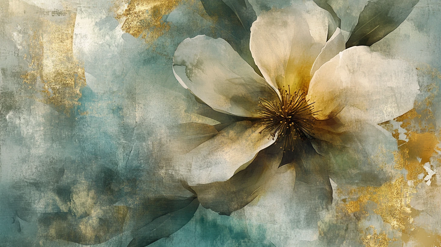 Flor botânica abstrata se dissolvendo em formas aquareladas em camadas