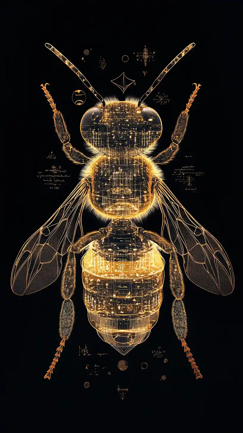 Surreal Bee Containing A Mirrored Honeycomb Civilization